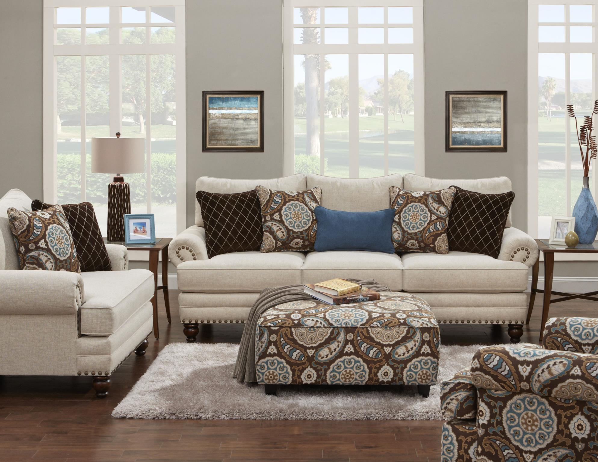 Fusion Furniture 2820 Traditional Sofa with Nailhead Trim Royal